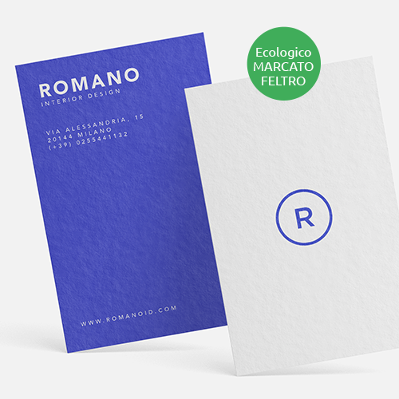 Biglietti da visita stampati su carta ecologica 320gr marcata a feltro. Possibilità di richiedere anche il progetto grafico