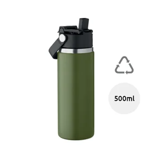 Borraccia doppio strato in acciao inox riciclato con cannuccia 500ml