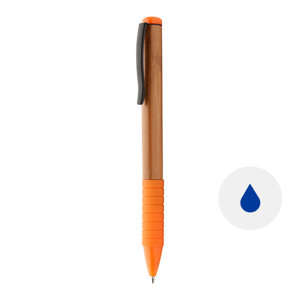 Penna a sfera in bambù puntale e impugnatura in gomma colorata in coordinato con meccanismo a rotazione e refill blu
