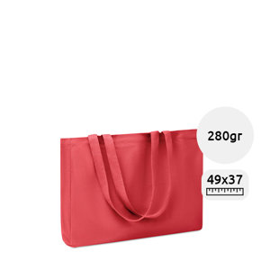 Shopper in cotone riciclato a soffietto disponibile in diverse colorazioni con mainci lunghi da 280gr 49x9x37cm
