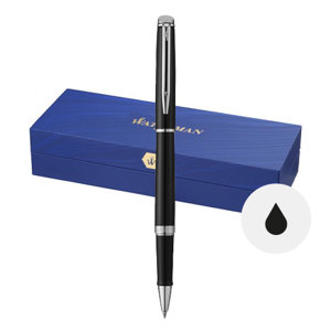 Penna roller a marchio Waterman in alluminio colore nero con cappuccio in confezione regalo e refill nero