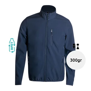 Giacca unizex in softshell RPET traspirante impermeabile e antivento con zip e tasche sul petto e laterali 300gr