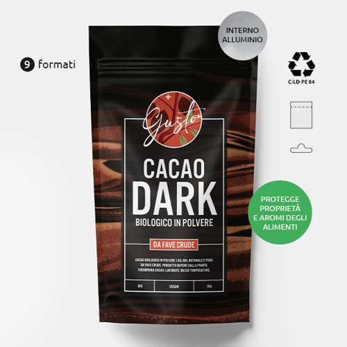 Busta Doypack in carta/alluminio recuperabile con barriera alta. Possibilità di richiedere progetto grafico