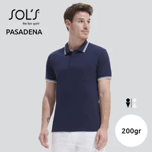 Maglietta polo SOL'S PASADENA da uomo in 100% cotone pettinato ringspun con collo e giromaniche a righe in contrasto da 200gr