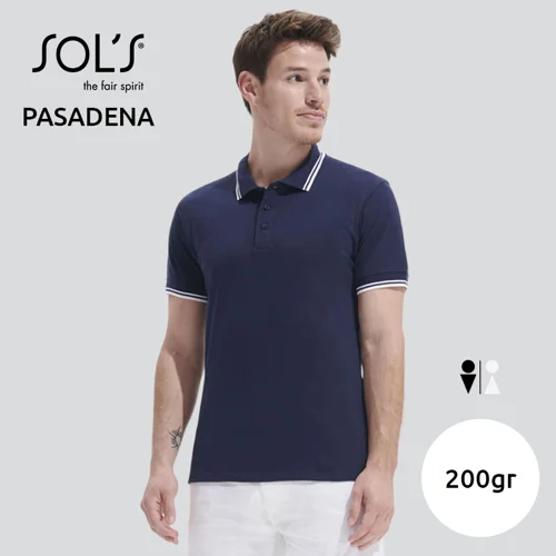 Maglietta polo SOL'S PASADENA da uomo in 100% cotone pettinato ringspun con collo e giromaniche a righe in contrasto da 200gr