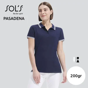 Maglietta polo SOL'S PASADENA da donna in 100% cotone pettinato ringspun con collo e giromaniche a righe in contrasto da 200gr