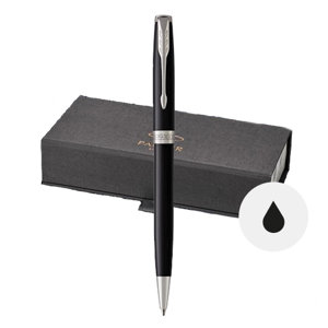 Penna a sfera Parker in alluminio di colore nero con meccanismo a rotazione in confezione regalo e refill nero