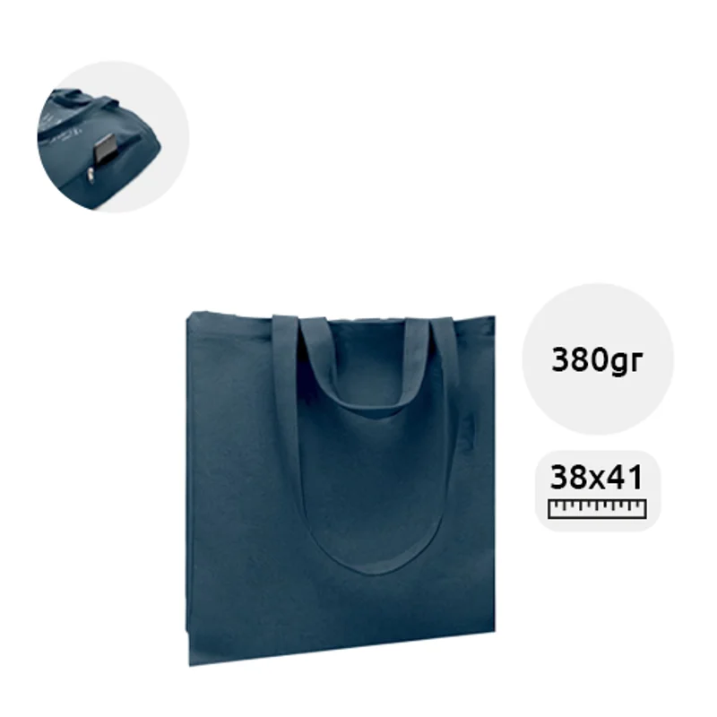 Shopper in policotone riciclato con doppi manici e tasca laterale da 380gr 38x12x41cm