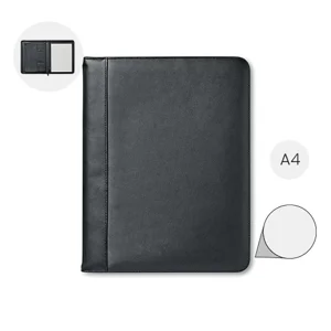Cartella portadocumenti in cuoio con chiusura a zip e Block Notes in A4