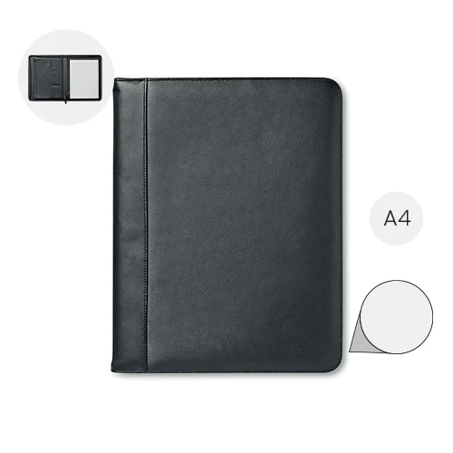 Cartella portadocumenti in cuoio con chiusura a zip e Block Notes in A4