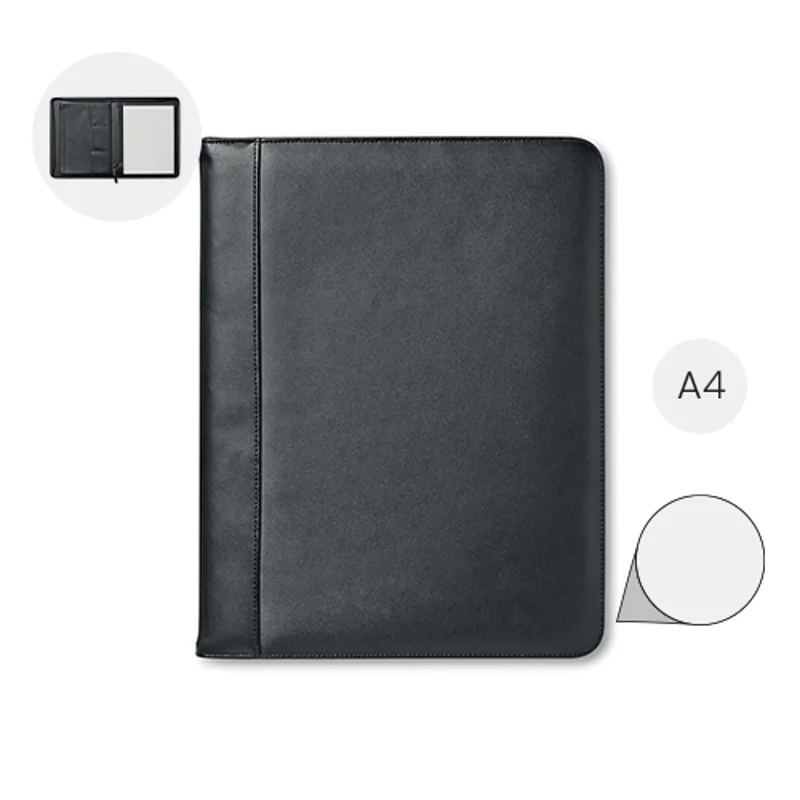 Cartella portadocumenti in cuoio con chiusura a zip e Block Notes in A4