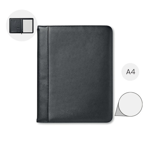Cartella portadocumenti in cuoio con chiusura a zip e Block Notes in A4