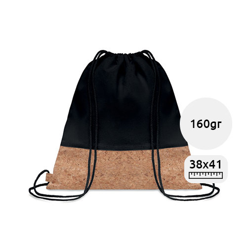 Sacca in cotone con dettagli in sugheroe chiusura a coulisse da 160gr 38X41cm