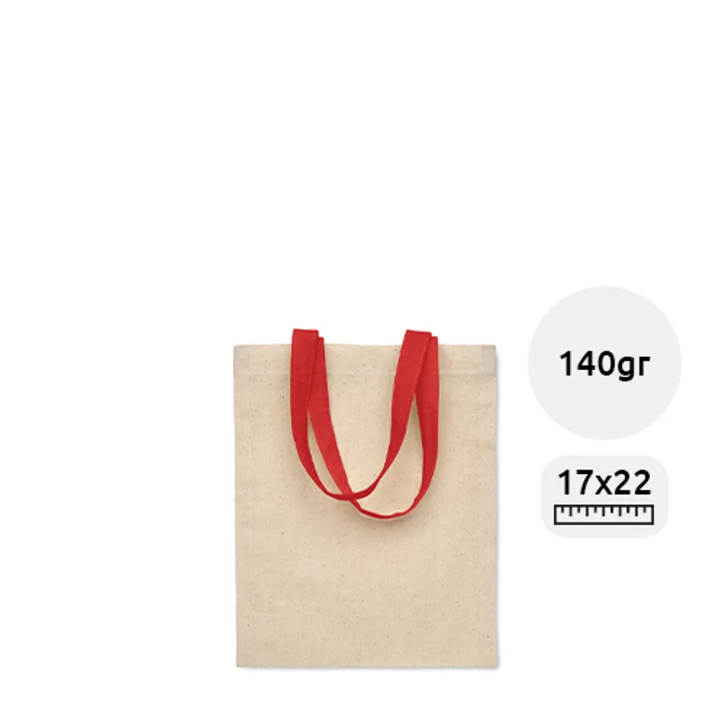 Shopper in cotone con manici corti e colorati da 140gr 17x22cm