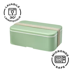 Porta pranzo in plastica e bioplastica da canna da zucchero con fascia di chiusura in plastica riciclata 180x110x60mm