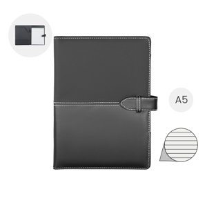 Cartella in pelle con blocco appunti in formato A5 con fogli a righe e tasche interne