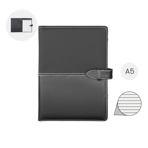 Cartella in pelle con blocco appunti in formato A5 con fogli a righe e tasche interne