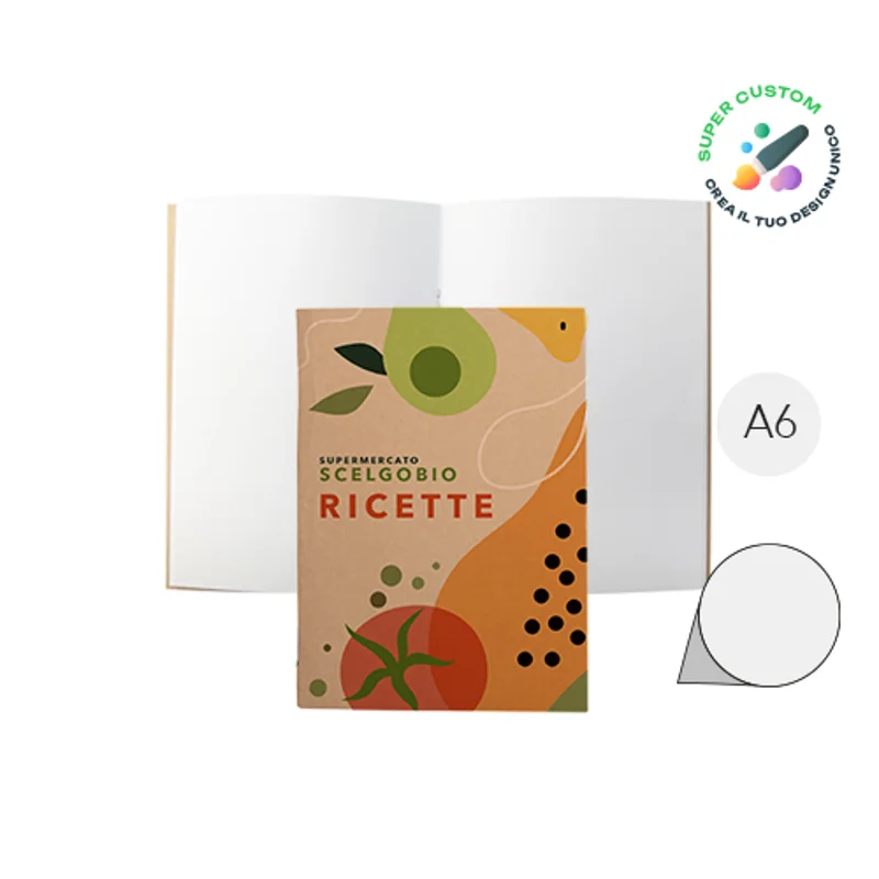 Quaderno A6 con copertina personalizzabile in carta kraft e fogli neutri in carta riciclata
