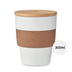 Bicchiere in PP con guaina in sughero e tappo in bambù da 300ml