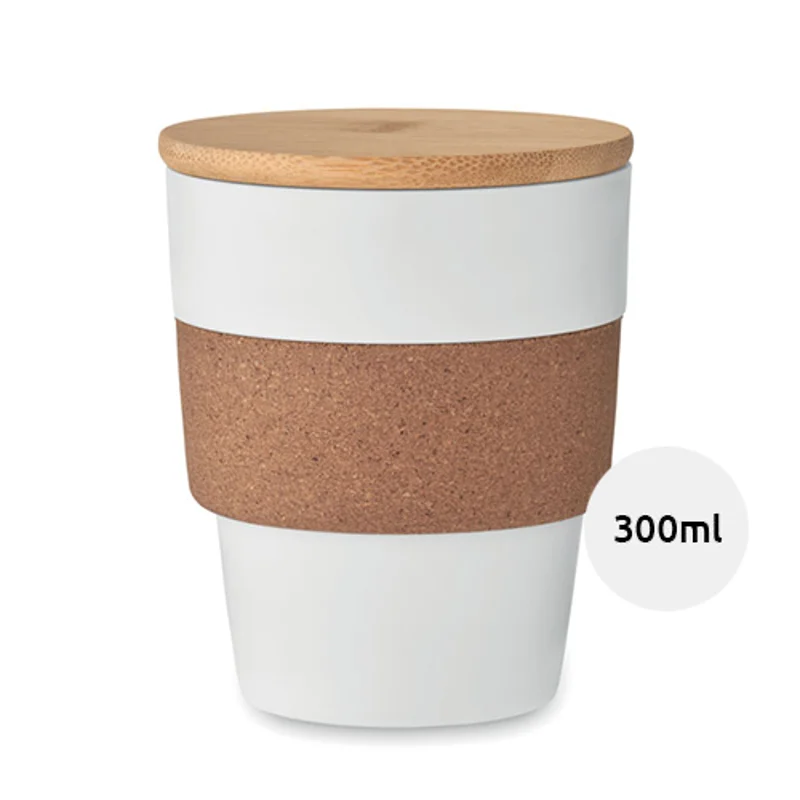 Bicchiere in PP con guaina in sughero e tappo in bambù da 300ml