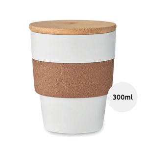 Bicchiere in PP con guaina in sughero e tappo in bambù da 300ml