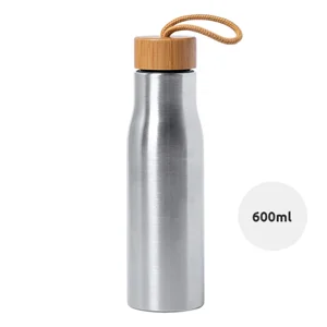 Borraccia inox 600 ml e coperchio in bambù