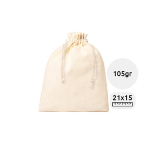 Sacca in 100% cotone piccola e colore naturale con chiusura a coulisse da 105gr 15×21cm