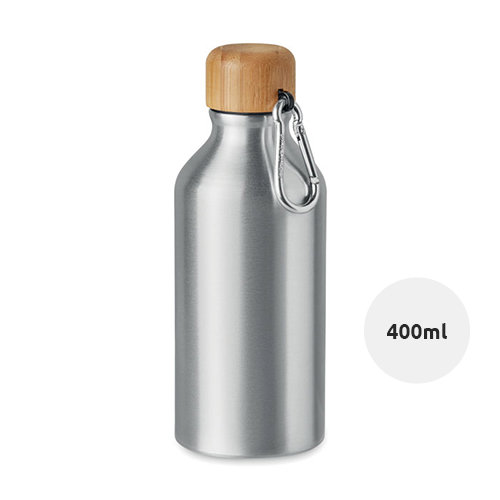 Borraccia in alluminio da 400 ml con coperchio di bambù e moschettone