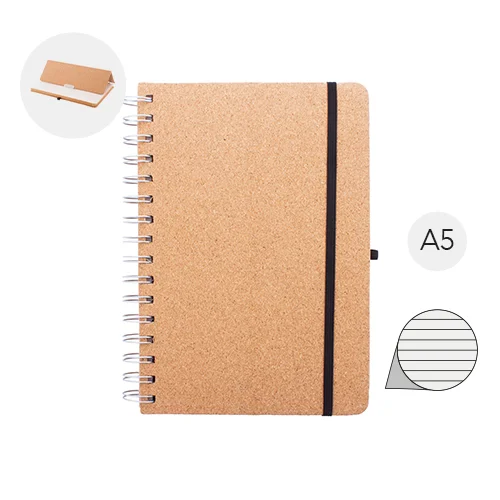 Block note a spirale A5 con copertina portacellulare in sughero da 70 fogli a righe in carta kraft riciclata