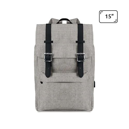 Zaino porta pc da 15'' in poliestere 600D con chiusura a calamita e cavo per ricarica USB