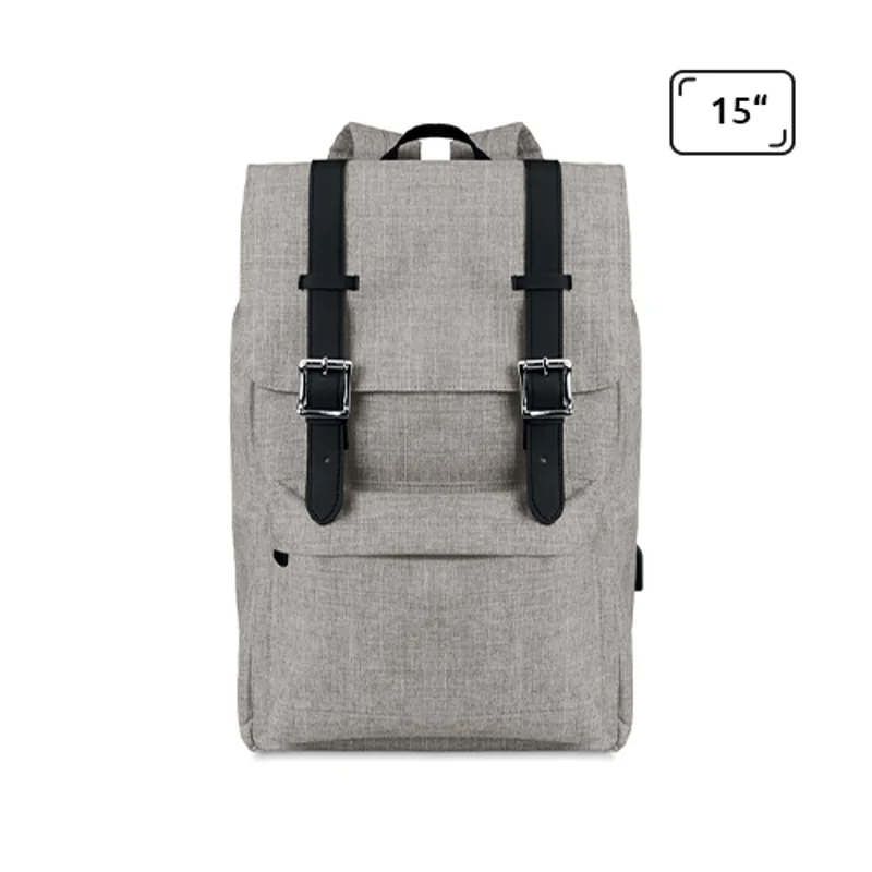 Zaino porta pc da 15'' in poliestere 600D con chiusura a calamita e cavo per ricarica USB