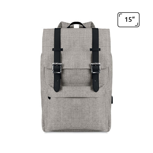 Zaino porta pc da 15'' in poliestere 600D con chiusura a calamita e cavo per ricarica USB