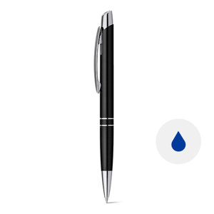 Penna a sfera in alluminio in colori assortiti con meccanismo a rotazione e refill blu