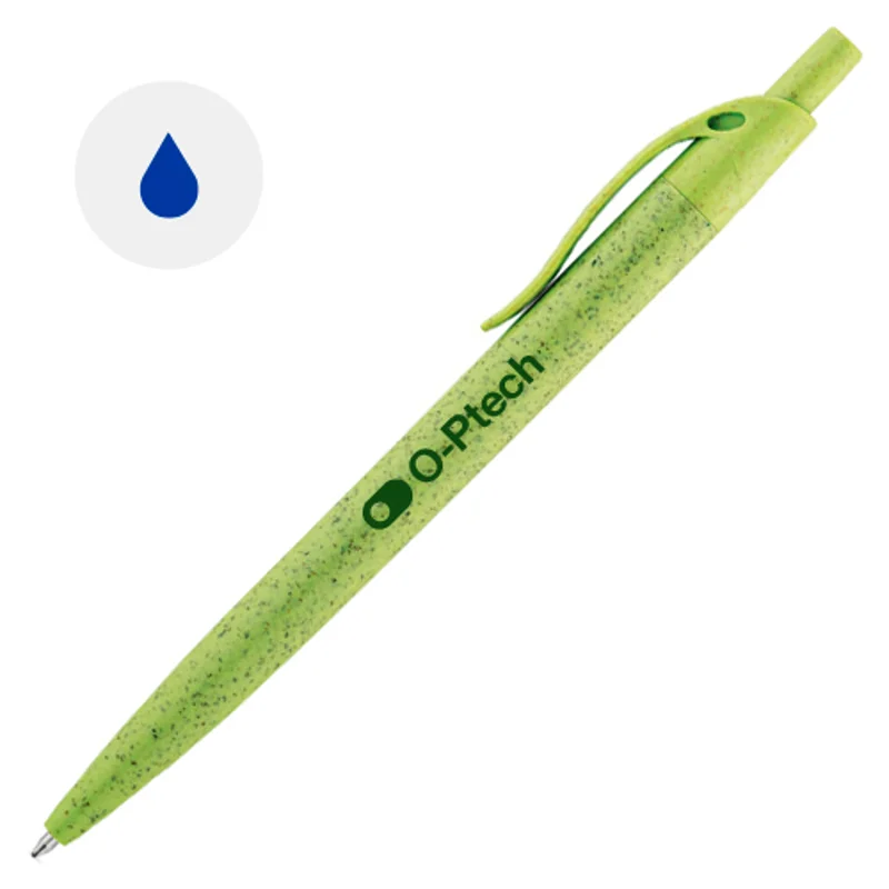Penna a sfera in fibra di grano e ABS disponibili in vari colori con meccanismo a scatto e  refill blu