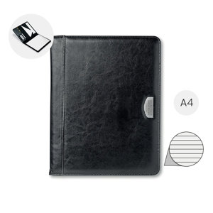 Cartella portadocumenti in formato A4 con finiture in metallo e blocco appunti