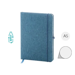 Block notes A5 con copertina in RPET e 80 fogli neutri con segnalibro e portapenna 