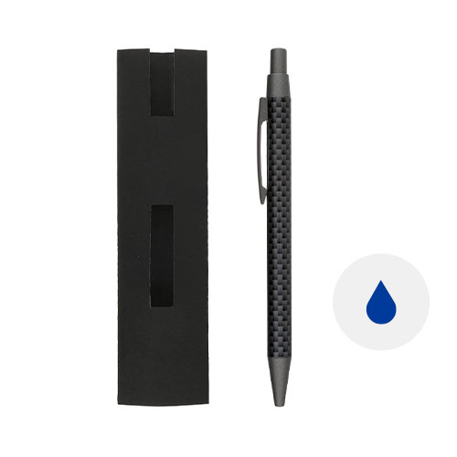 Penna a sfera in metallo con decorazione simil carbonio sul corpo refill blu