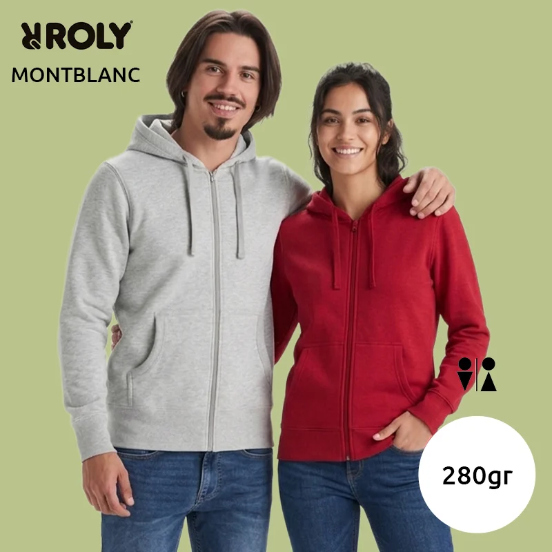Felpa ROLY MONTBLANC unisex in cotone e poliestere con cappuccio e tasca a marsupio con chiusura a zip da 280gr