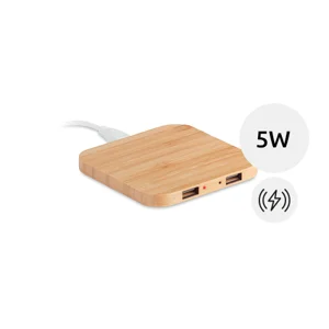 Caricatore wireless in bambù con due porte USB da 5W