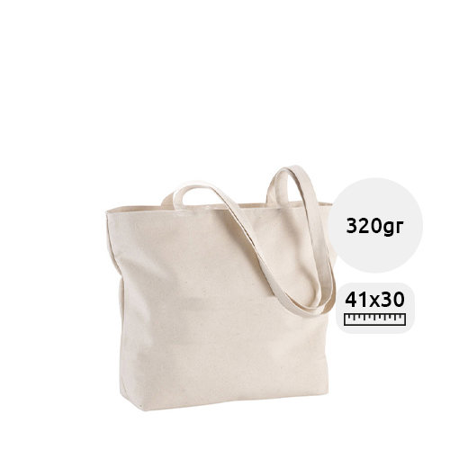 Shopper in cotone 320 gr con zip e manici lunghi 47x11x30cm