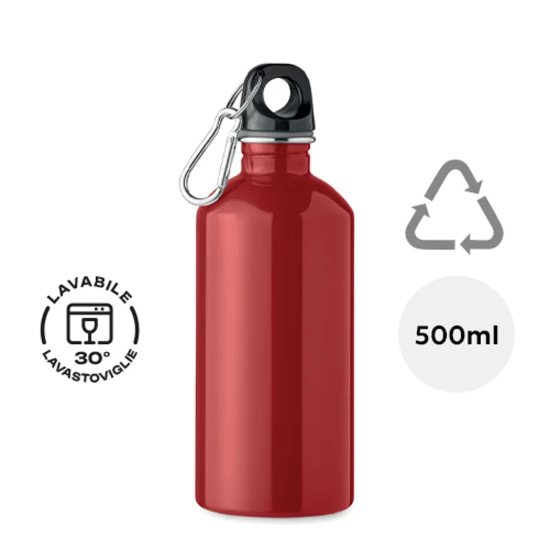 Borraccia in acciaio inox riciclato con moschettone da 500ml