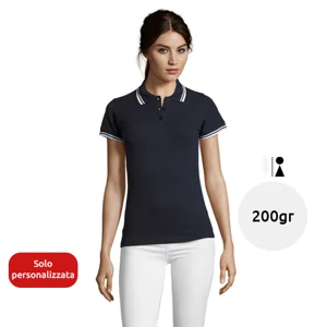 Maglietta polo da donna colori assortiti a maniche corte taglio aderente 100% cotone pettinato 200g