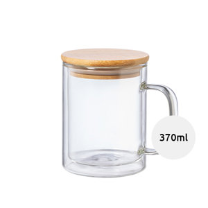 Tazza termica in vetro con manico da 370ml e coperchio in bambù