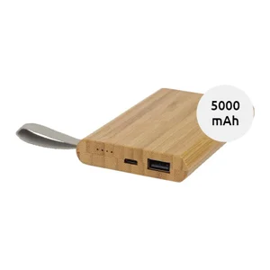 Power bank in bambù con laccetto in RPET da 5000mAh fornito in scatola regalo 