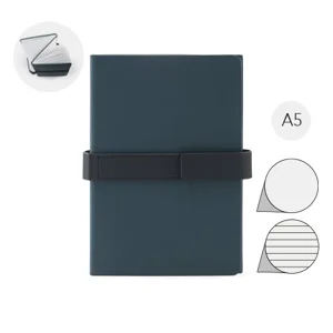 Blocco notes A5 in PU (riciclato al 50%) con due blocchi di pagine neutre e a righe