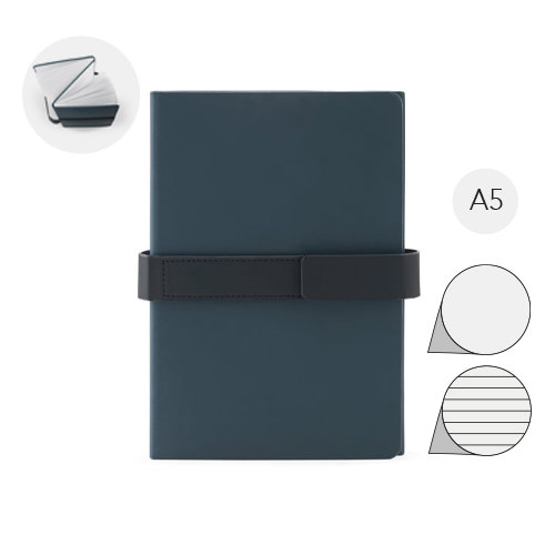 Blocco notes A5 in PU (riciclato al 50%) con due blocchi di pagine neutre e a righe