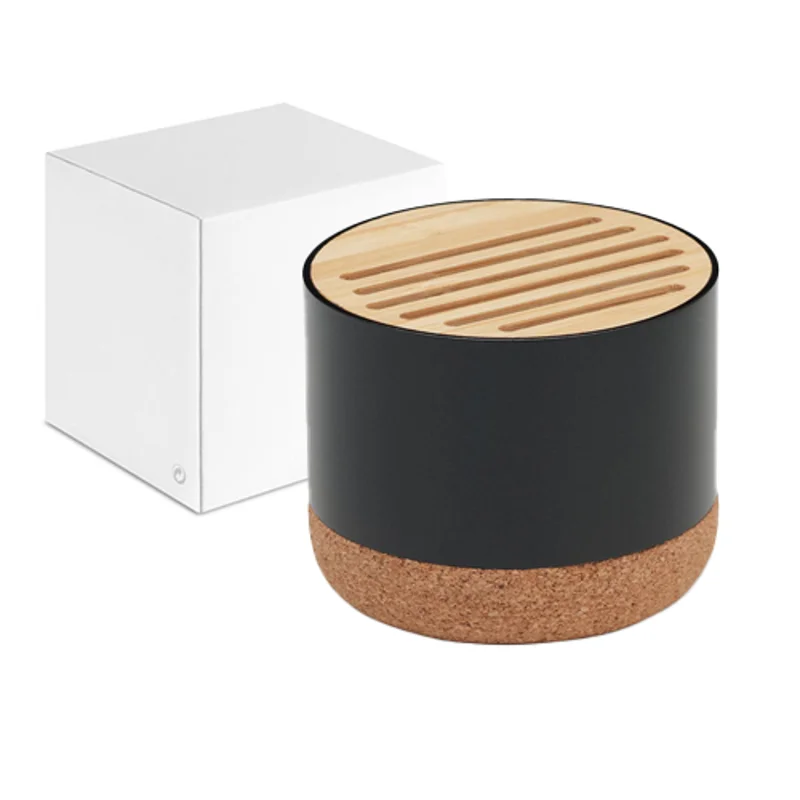 Cassa Wireless 5.3 in alluminio riciclato con base in sughero e dettagli in bambù