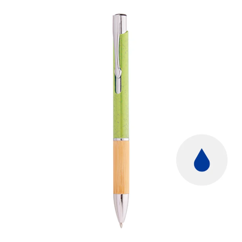 Penna a sfera in plastica ecologica di paglia di grano e bambù e parti e clip in metallo con refill blu