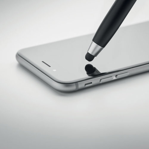 Penna a sfera per touch screen a rotazione con stilo in ABS e kit pulizia per auricolari refill blu