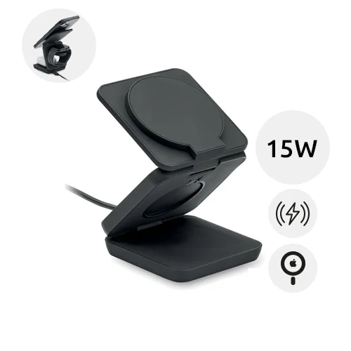 Caricatore magnetico pieghevole 3 in 1 in ABS riciclato e gommato da 15W